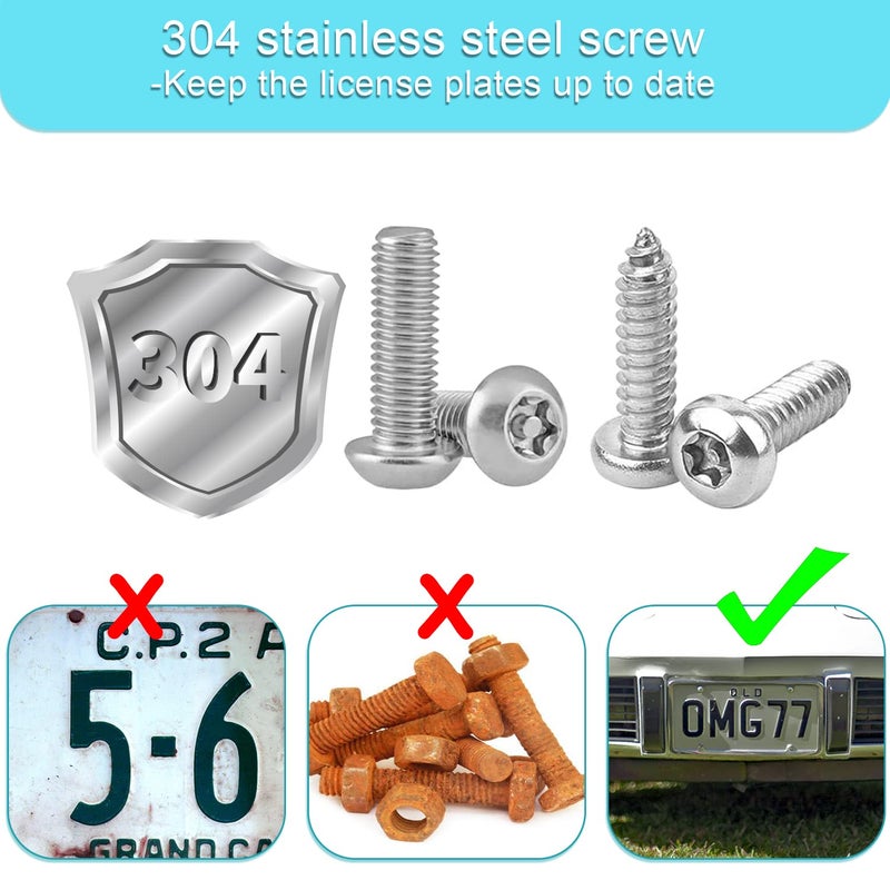 AccEncyc Anti Theft License Plate Screw Kit Tamper Proof License Screws Car License Plate Bolts 304 Stainless Steel Plate Mounting Hardware - 1/4’’ Screws with Chrome Screw Caps - Image 4